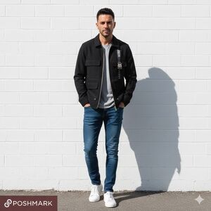 MAUVAIS Black Buckle Strap Utility Cargo Jacket